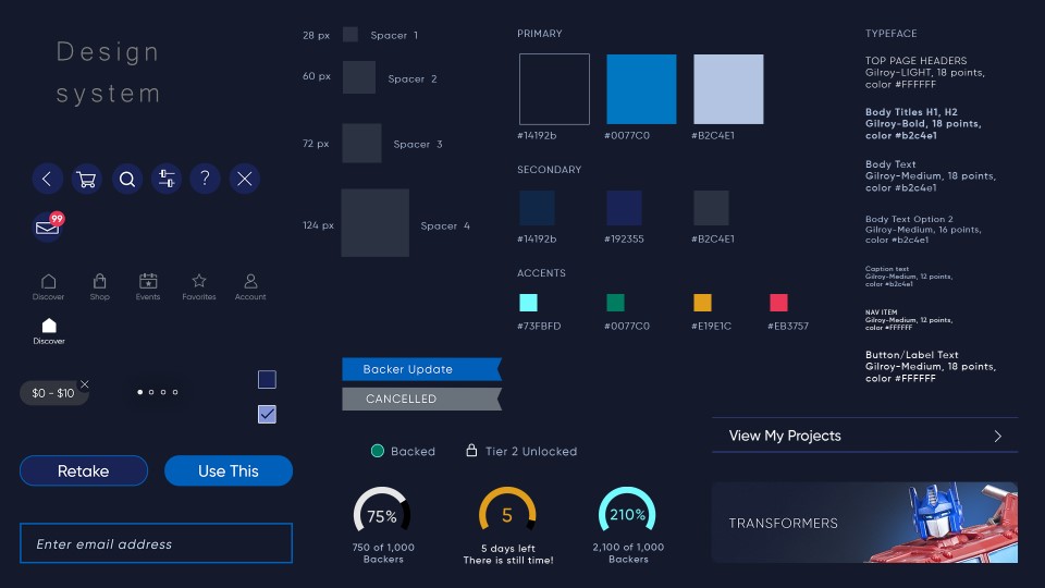 Some of the Design System elements